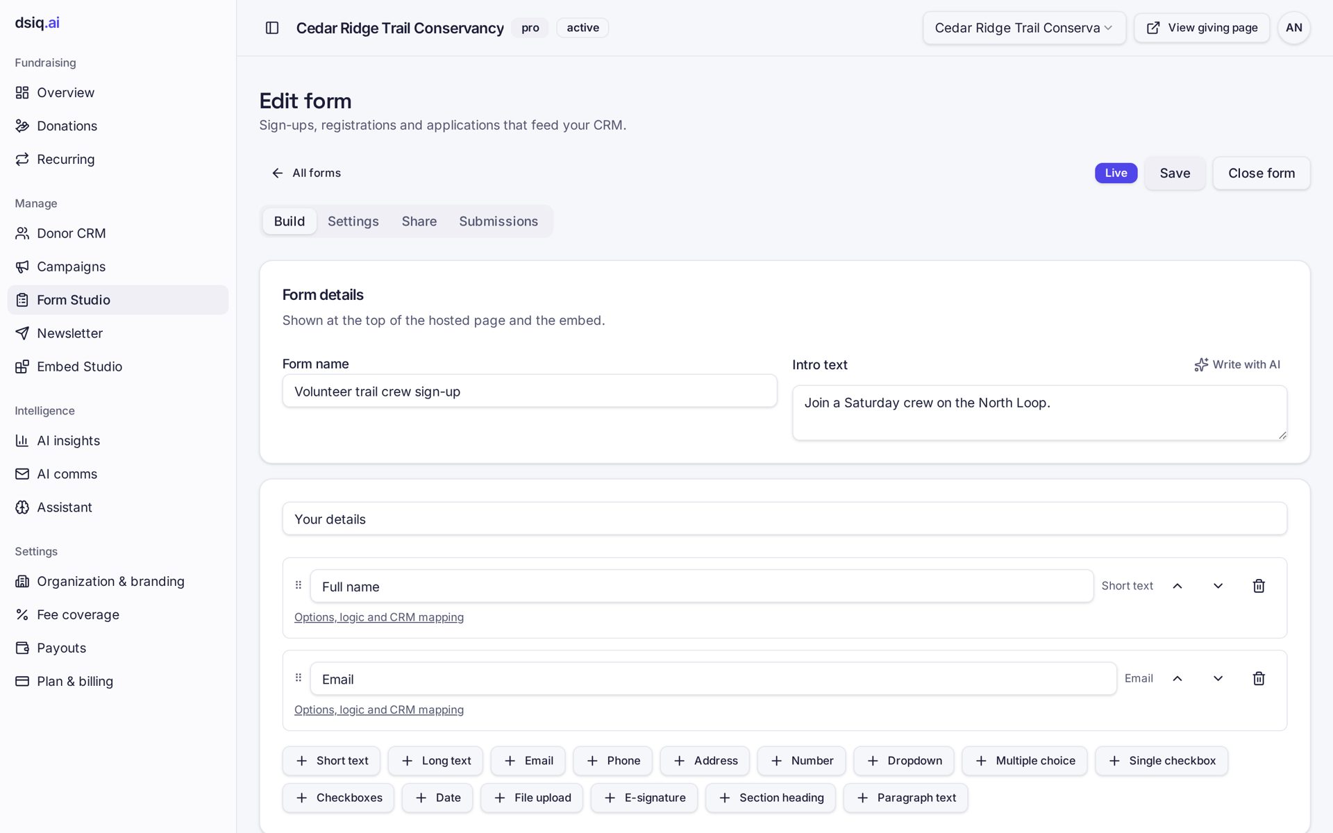 Drag-and-drop form builder